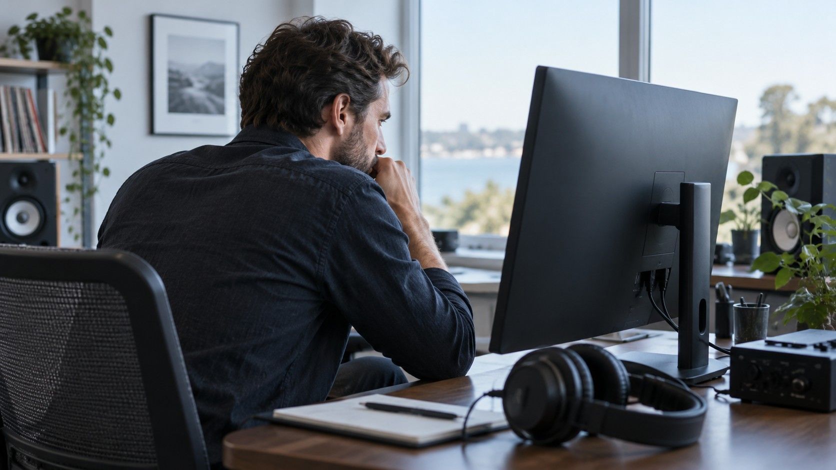 Audio editing workstation with headphones