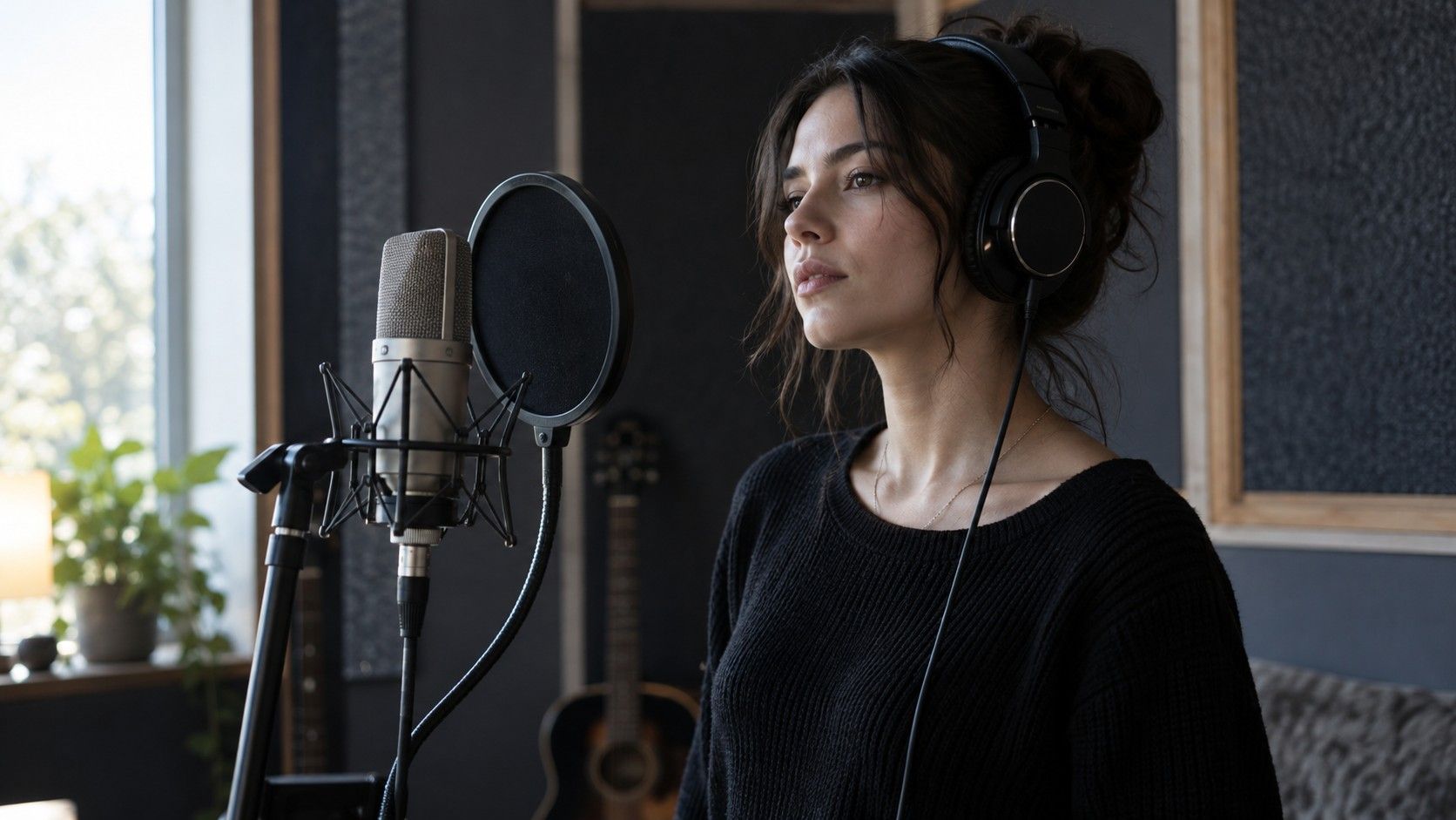 Studio headphones beside a piano keyboard