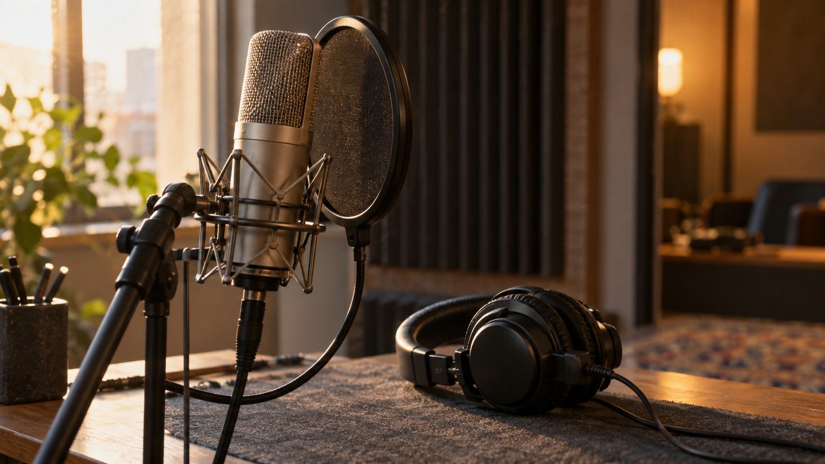 Headphones and an audio editing workstation